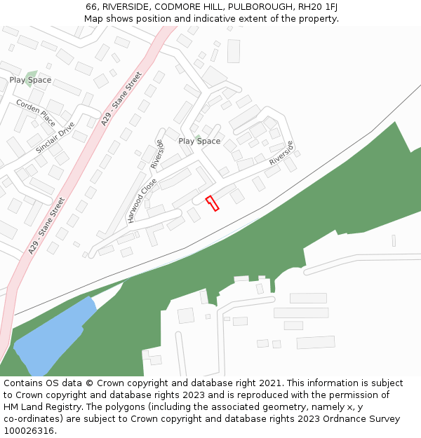 66, RIVERSIDE, CODMORE HILL, PULBOROUGH, RH20 1FJ: Location map and indicative extent of plot
