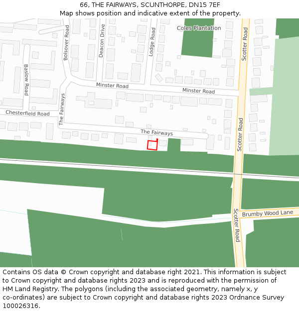 66, THE FAIRWAYS, SCUNTHORPE, DN15 7EF: Location map and indicative extent of plot