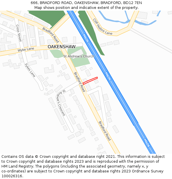 666, BRADFORD ROAD, OAKENSHAW, BRADFORD, BD12 7EN: Location map and indicative extent of plot