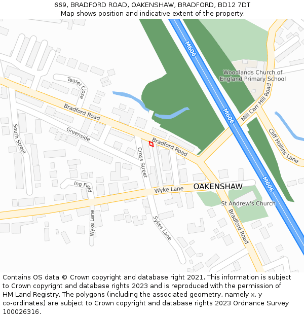 669, BRADFORD ROAD, OAKENSHAW, BRADFORD, BD12 7DT: Location map and indicative extent of plot