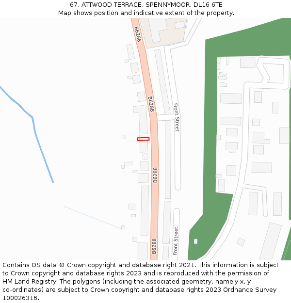 67, ATTWOOD TERRACE, SPENNYMOOR, DL16 6TE: Location map and indicative extent of plot