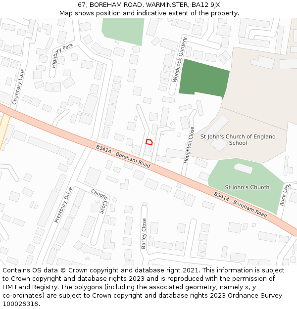 67, BOREHAM ROAD, WARMINSTER, BA12 9JX: Location map and indicative extent of plot