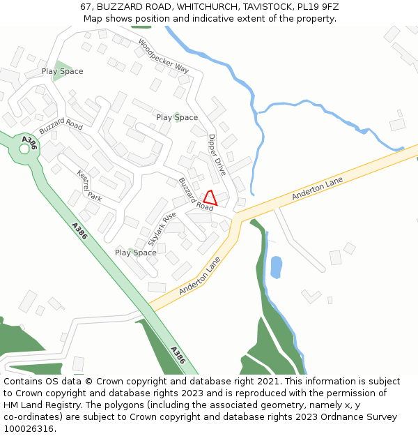 67, BUZZARD ROAD, WHITCHURCH, TAVISTOCK, PL19 9FZ: Location map and indicative extent of plot