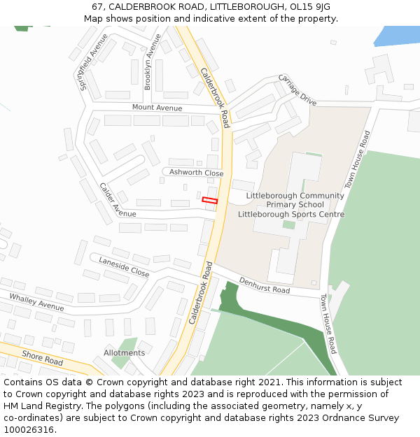 67, CALDERBROOK ROAD, LITTLEBOROUGH, OL15 9JG: Location map and indicative extent of plot
