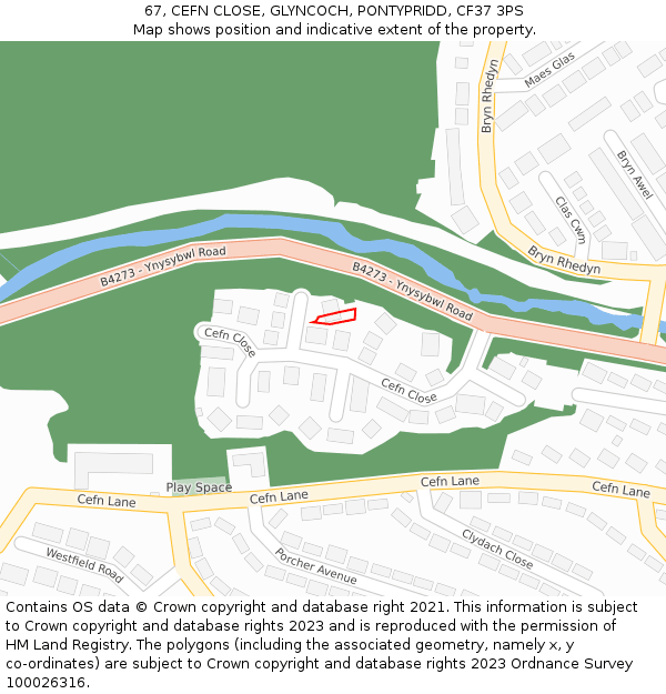 67, CEFN CLOSE, GLYNCOCH, PONTYPRIDD, CF37 3PS: Location map and indicative extent of plot