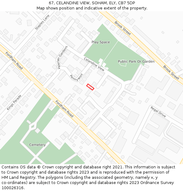 67, CELANDINE VIEW, SOHAM, ELY, CB7 5DP: Location map and indicative extent of plot