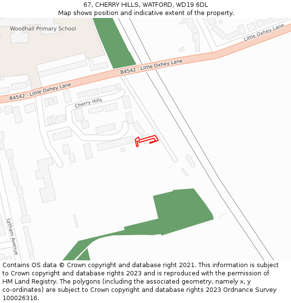 67, CHERRY HILLS, WATFORD, WD19 6DL: Location map and indicative extent of plot