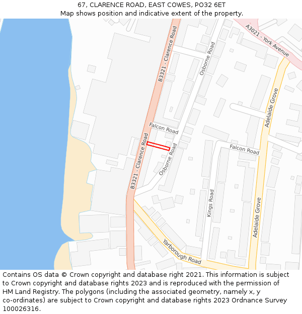 67, CLARENCE ROAD, EAST COWES, PO32 6ET: Location map and indicative extent of plot