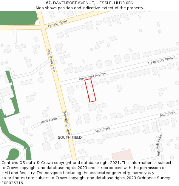 67, DAVENPORT AVENUE, HESSLE, HU13 0RN: Location map and indicative extent of plot