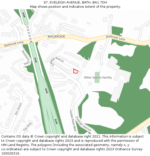 67, EVELEIGH AVENUE, BATH, BA1 7DH: Location map and indicative extent of plot