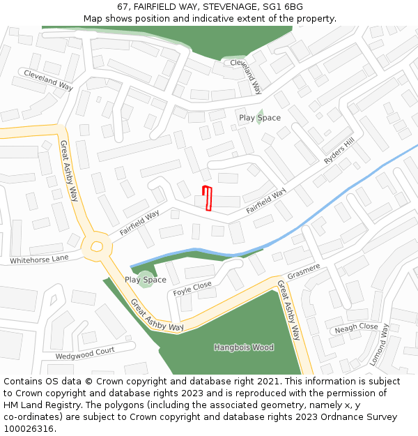 67, FAIRFIELD WAY, STEVENAGE, SG1 6BG: Location map and indicative extent of plot