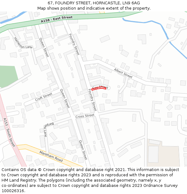 67, FOUNDRY STREET, HORNCASTLE, LN9 6AG: Location map and indicative extent of plot