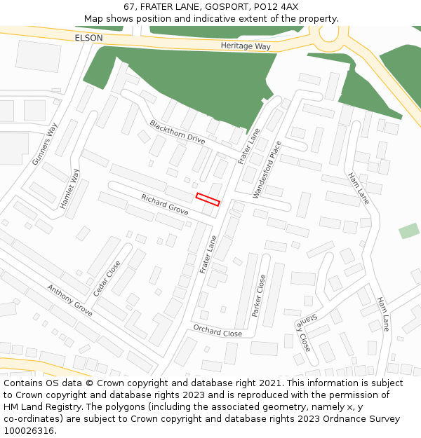 67, FRATER LANE, GOSPORT, PO12 4AX: Location map and indicative extent of plot