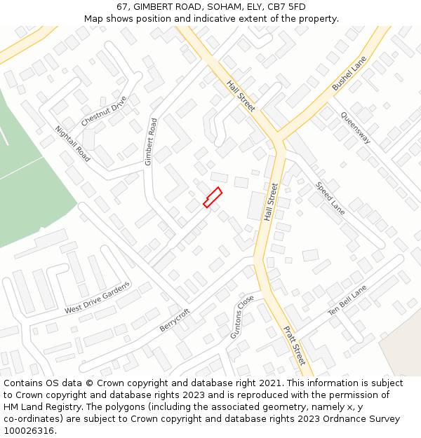 67, GIMBERT ROAD, SOHAM, ELY, CB7 5FD: Location map and indicative extent of plot