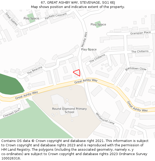 67, GREAT ASHBY WAY, STEVENAGE, SG1 6EJ: Location map and indicative extent of plot