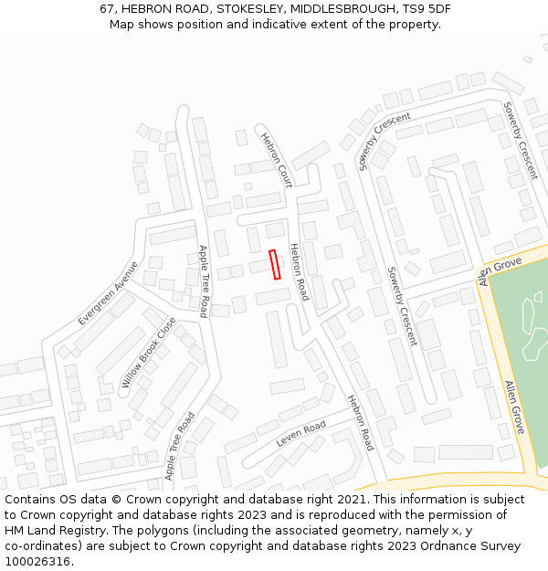 67, HEBRON ROAD, STOKESLEY, MIDDLESBROUGH, TS9 5DF: Location map and indicative extent of plot