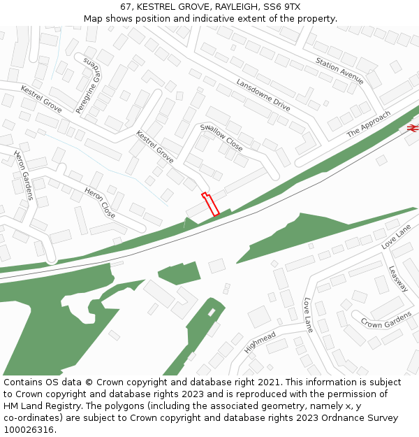 67, KESTREL GROVE, RAYLEIGH, SS6 9TX: Location map and indicative extent of plot