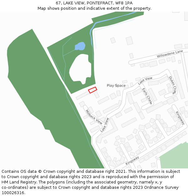 67, LAKE VIEW, PONTEFRACT, WF8 1PA: Location map and indicative extent of plot