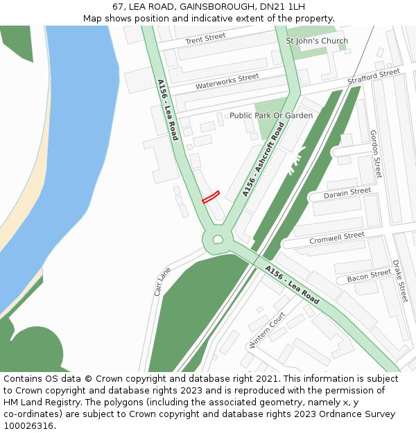 67, LEA ROAD, GAINSBOROUGH, DN21 1LH: Location map and indicative extent of plot