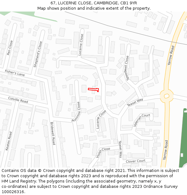 67, LUCERNE CLOSE, CAMBRIDGE, CB1 9YR: Location map and indicative extent of plot