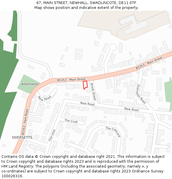 67, MAIN STREET, NEWHALL, SWADLINCOTE, DE11 0TP: Location map and indicative extent of plot
