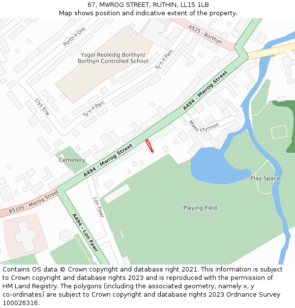 67, MWROG STREET, RUTHIN, LL15 1LB: Location map and indicative extent of plot