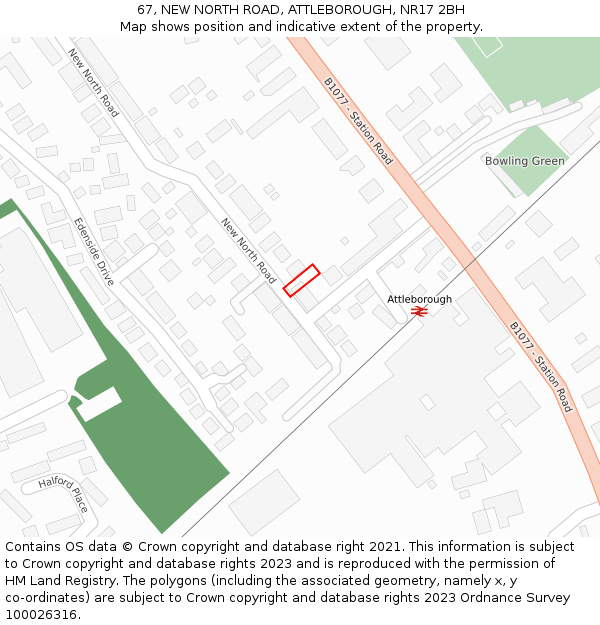 67, NEW NORTH ROAD, ATTLEBOROUGH, NR17 2BH: Location map and indicative extent of plot