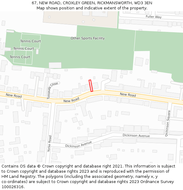 67, NEW ROAD, CROXLEY GREEN, RICKMANSWORTH, WD3 3EN: Location map and indicative extent of plot