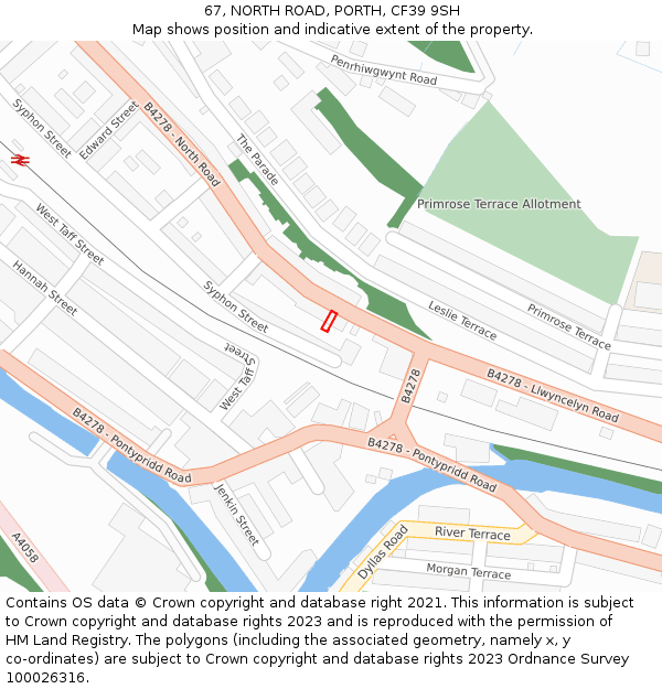 67, NORTH ROAD, PORTH, CF39 9SH: Location map and indicative extent of plot