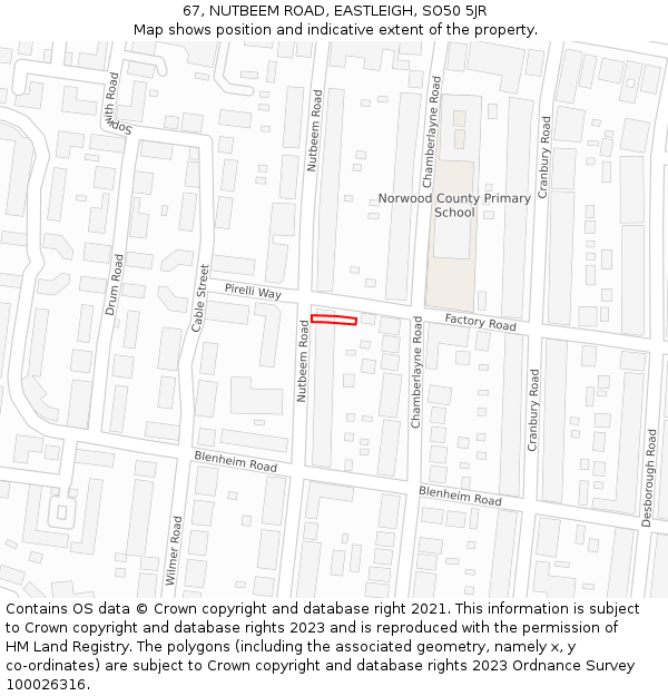 67, NUTBEEM ROAD, EASTLEIGH, SO50 5JR: Location map and indicative extent of plot