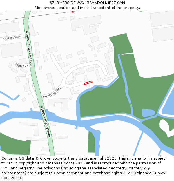 67, RIVERSIDE WAY, BRANDON, IP27 0AN: Location map and indicative extent of plot