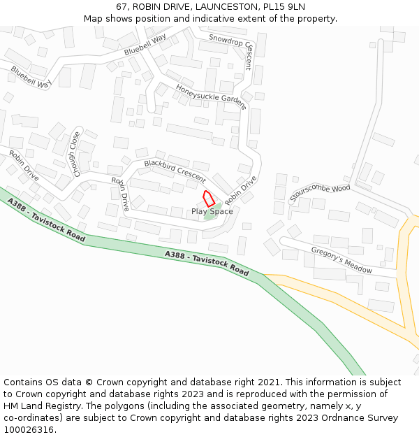 67, ROBIN DRIVE, LAUNCESTON, PL15 9LN: Location map and indicative extent of plot
