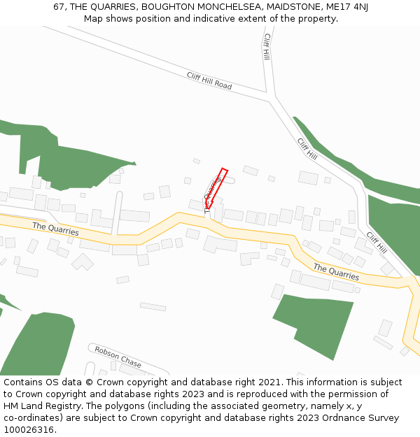 67, THE QUARRIES, BOUGHTON MONCHELSEA, MAIDSTONE, ME17 4NJ: Location map and indicative extent of plot