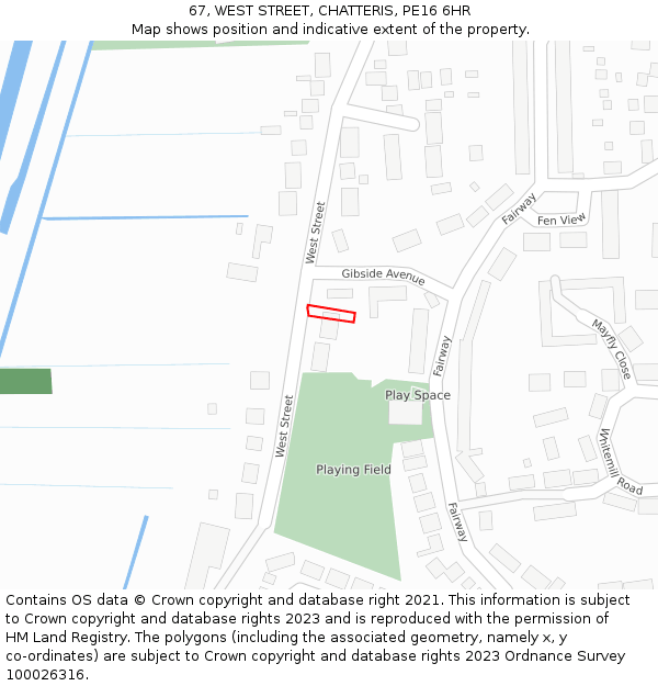 67, WEST STREET, CHATTERIS, PE16 6HR: Location map and indicative extent of plot