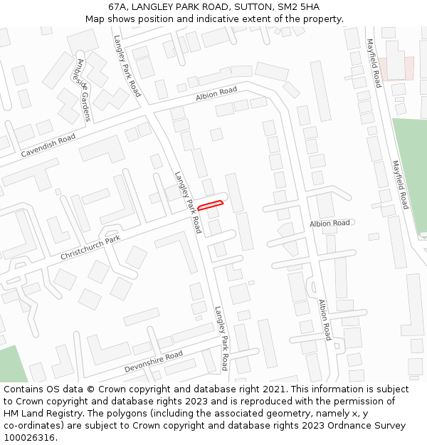 67A, LANGLEY PARK ROAD, SUTTON, SM2 5HA: Location map and indicative extent of plot