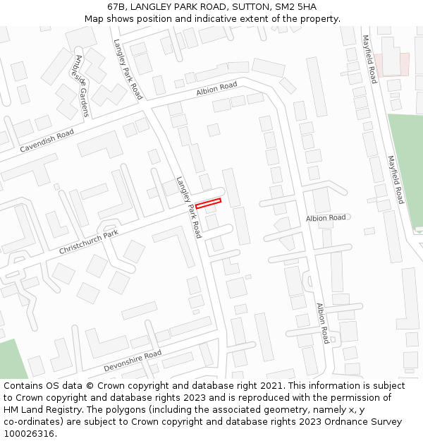 67B, LANGLEY PARK ROAD, SUTTON, SM2 5HA: Location map and indicative extent of plot