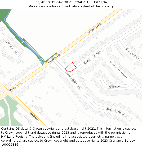 68, ABBOTTS OAK DRIVE, COALVILLE, LE67 4SA: Location map and indicative extent of plot