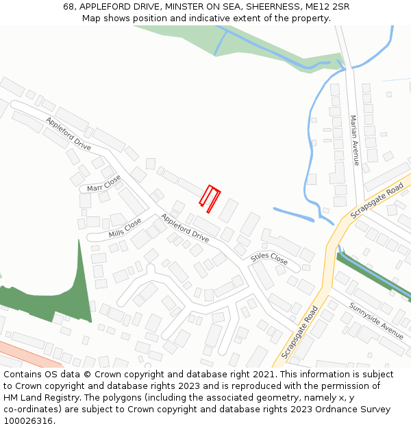 68, APPLEFORD DRIVE, MINSTER ON SEA, SHEERNESS, ME12 2SR: Location map and indicative extent of plot
