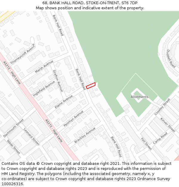 68, BANK HALL ROAD, STOKE-ON-TRENT, ST6 7DP: Location map and indicative extent of plot