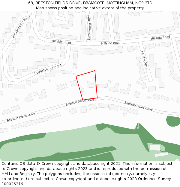 68, BEESTON FIELDS DRIVE, BRAMCOTE, NOTTINGHAM, NG9 3TD: Location map and indicative extent of plot