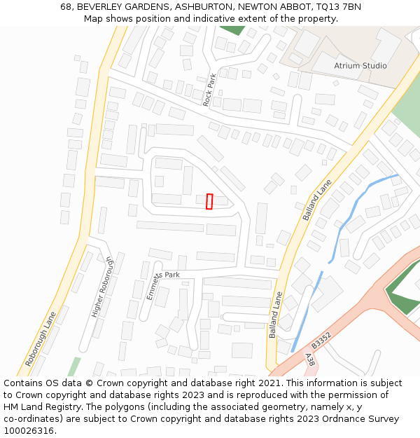 68, BEVERLEY GARDENS, ASHBURTON, NEWTON ABBOT, TQ13 7BN: Location map and indicative extent of plot