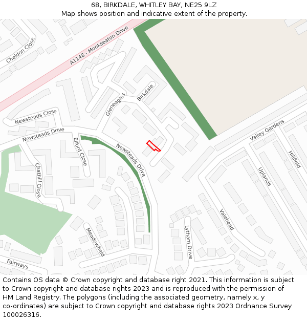 68, BIRKDALE, WHITLEY BAY, NE25 9LZ: Location map and indicative extent of plot