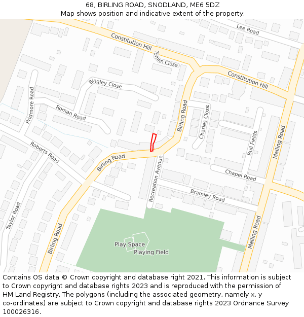 68, BIRLING ROAD, SNODLAND, ME6 5DZ: Location map and indicative extent of plot