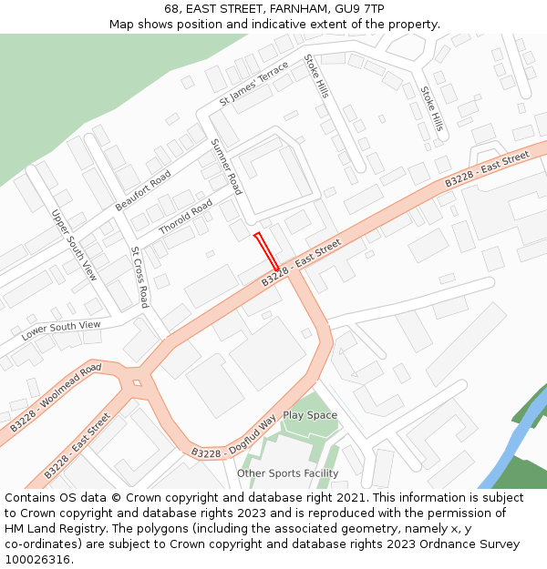 68, EAST STREET, FARNHAM, GU9 7TP: Location map and indicative extent of plot