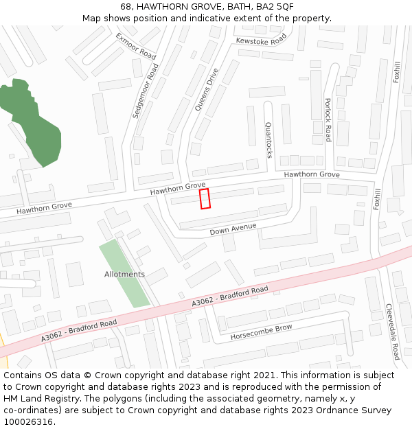 68, HAWTHORN GROVE, BATH, BA2 5QF: Location map and indicative extent of plot