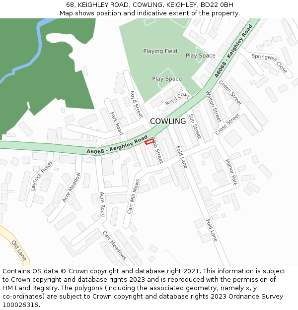 68, KEIGHLEY ROAD, COWLING, KEIGHLEY, BD22 0BH: Location map and indicative extent of plot