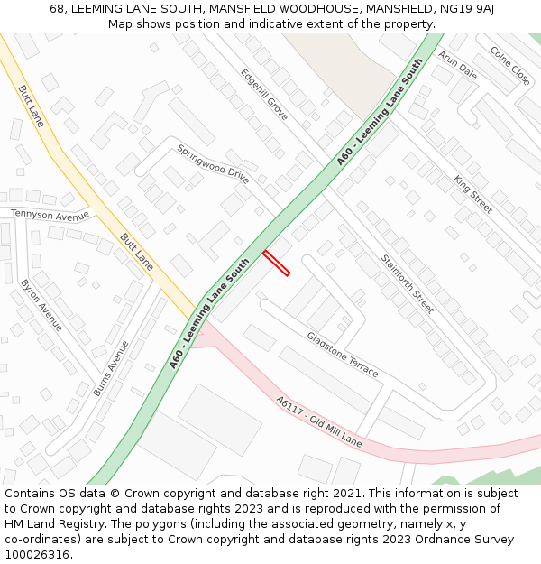 68, LEEMING LANE SOUTH, MANSFIELD WOODHOUSE, MANSFIELD, NG19 9AJ: Location map and indicative extent of plot