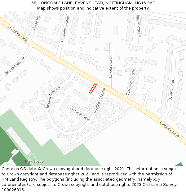 68, LONGDALE LANE, RAVENSHEAD, NOTTINGHAM, NG15 9AD: Location map and indicative extent of plot
