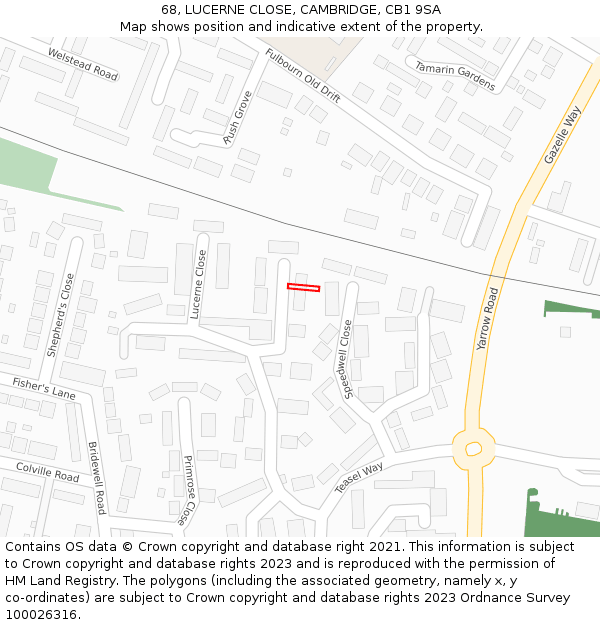 68, LUCERNE CLOSE, CAMBRIDGE, CB1 9SA: Location map and indicative extent of plot