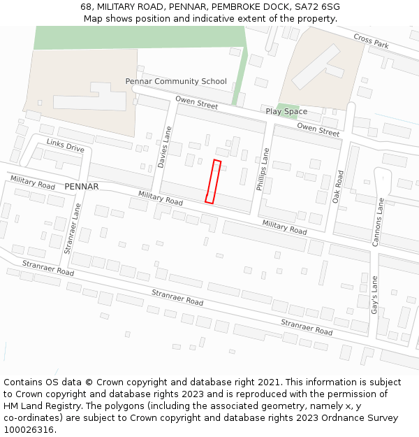 68, MILITARY ROAD, PENNAR, PEMBROKE DOCK, SA72 6SG: Location map and indicative extent of plot